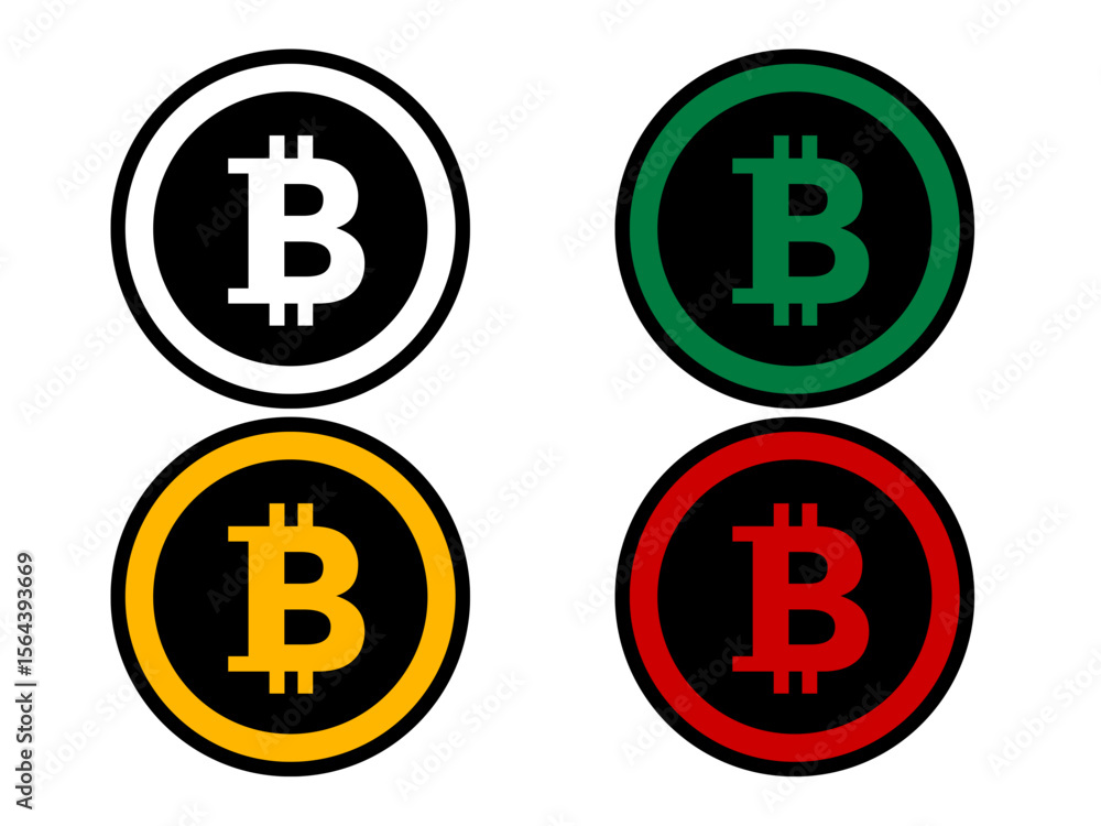 Fototapeta premium Bitcoin Cryptocurrency Icons Collection on Black Background Digital Currency Concept