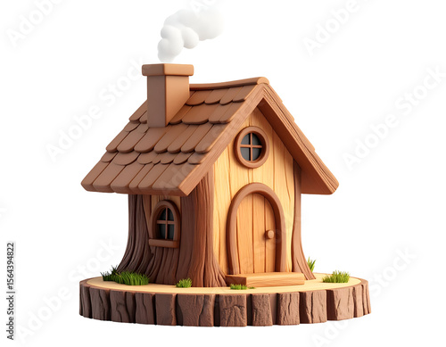 Cartoon Wooden House 3D Render