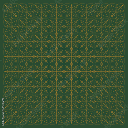 seamless stars and cross patterns line art in gold green color version 1. vector art of line style stars with cross combination