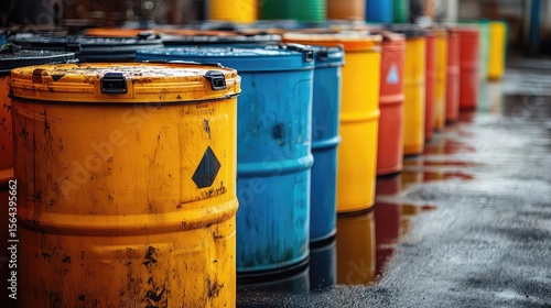 Hazardous waste management image showing toxic material disposal, chemical storage, contamination prevention, community safety, eco regulations, industrial cleanup protocols