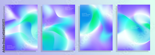 abstract violet green blue light distorted radial gradient cover poster flyer background design set