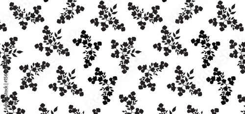 Glyph style botanical seamless pattern design on a transparent background