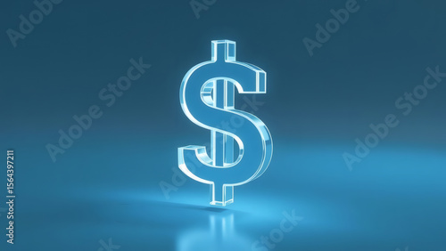 A glowing, translucent dollar sign against a gradient blue background.