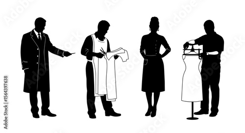Silhouette Illustration Tailors and Dressmakers at Work
