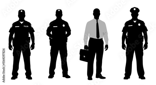 Silhouette Images of Police Officers and Businessman
