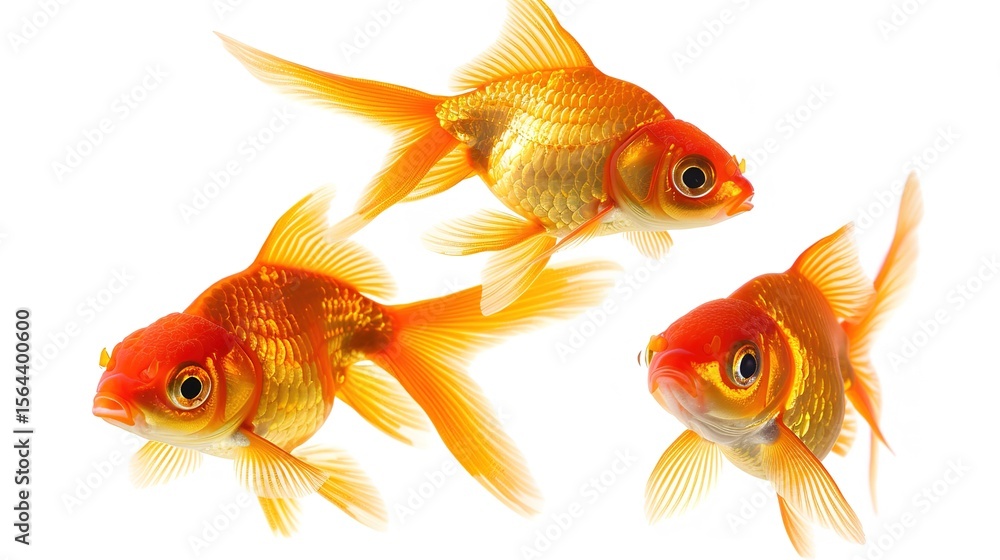 Fototapeta premium A goldfish is isolated on a clean white background, creating a simple yet captivating aquatic - related scene that showcases the vibrant color and graceful form of the goldfish.