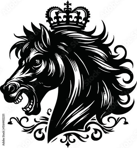 Wallpaper Mural silhouette horse with crown vector logo isolated on white background.logo of horse with a crown. black horse logo. Torontodigital.ca
