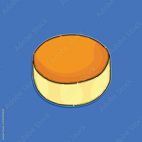 Japanese Cotton Cheese Cake in a Blue Background, Illustration of a Creamy Flan Dessert