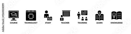 Online education banner web icon vector illustration concept with icon of course, technology, study, teacher, training, learn and knowledge