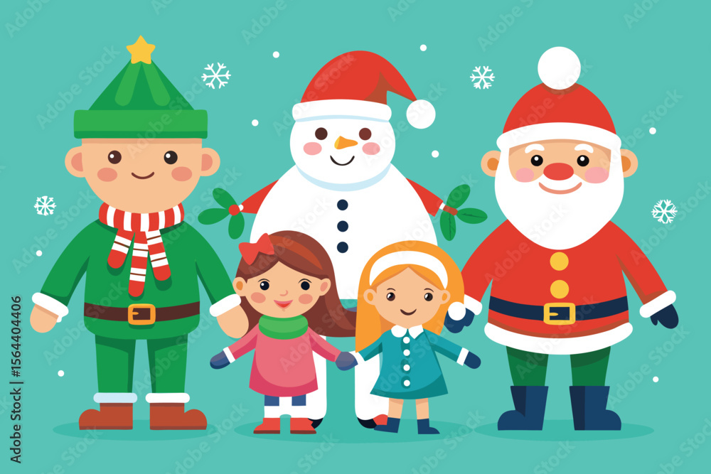 Happy children celebrating Christmas holidays with Santa and gifts in the snow Happy children celebrating Christmas holidays with Santa and gifts in the snow