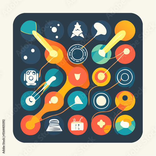 Vector icons of space gadgets and tools with modern neon accents. Techy, clean, and futuristic — perfect for sci-fi UI kits or themed design projects.
