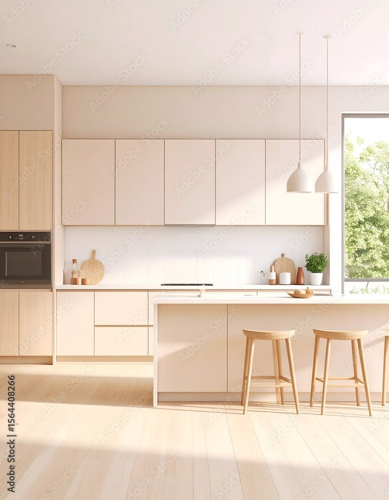 Fototapeta premium modern kitchen in modern house cream tone