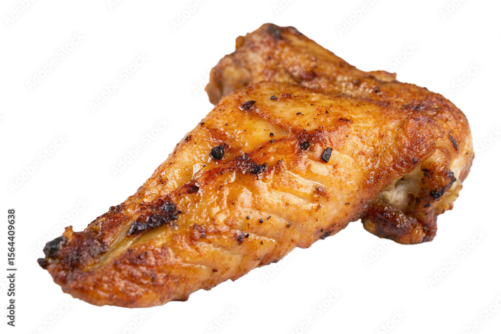 One Grilled Chicken Wing Traditional Tasty Delicious Meat Meal Piece isolated on Transparent Background One Grilled Chicken Wing Traditional Tasty Delicious Meat Meal Piece isolated on Transparent Background