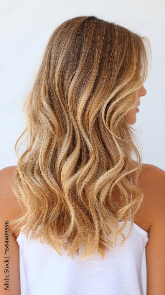Naklejka premium summer hair lifestyle. Sun-Kissed Waves: Beachy Hair Style for Outdoor Fun