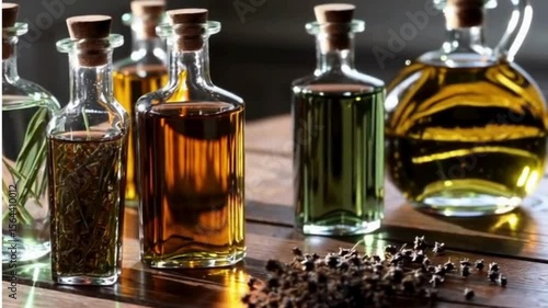 Herbal infusions and essential oils in glass bottles ai generative
