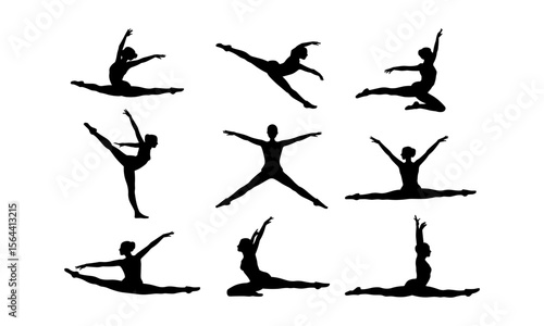 Black Silhouette Ballet Dance Poses Set