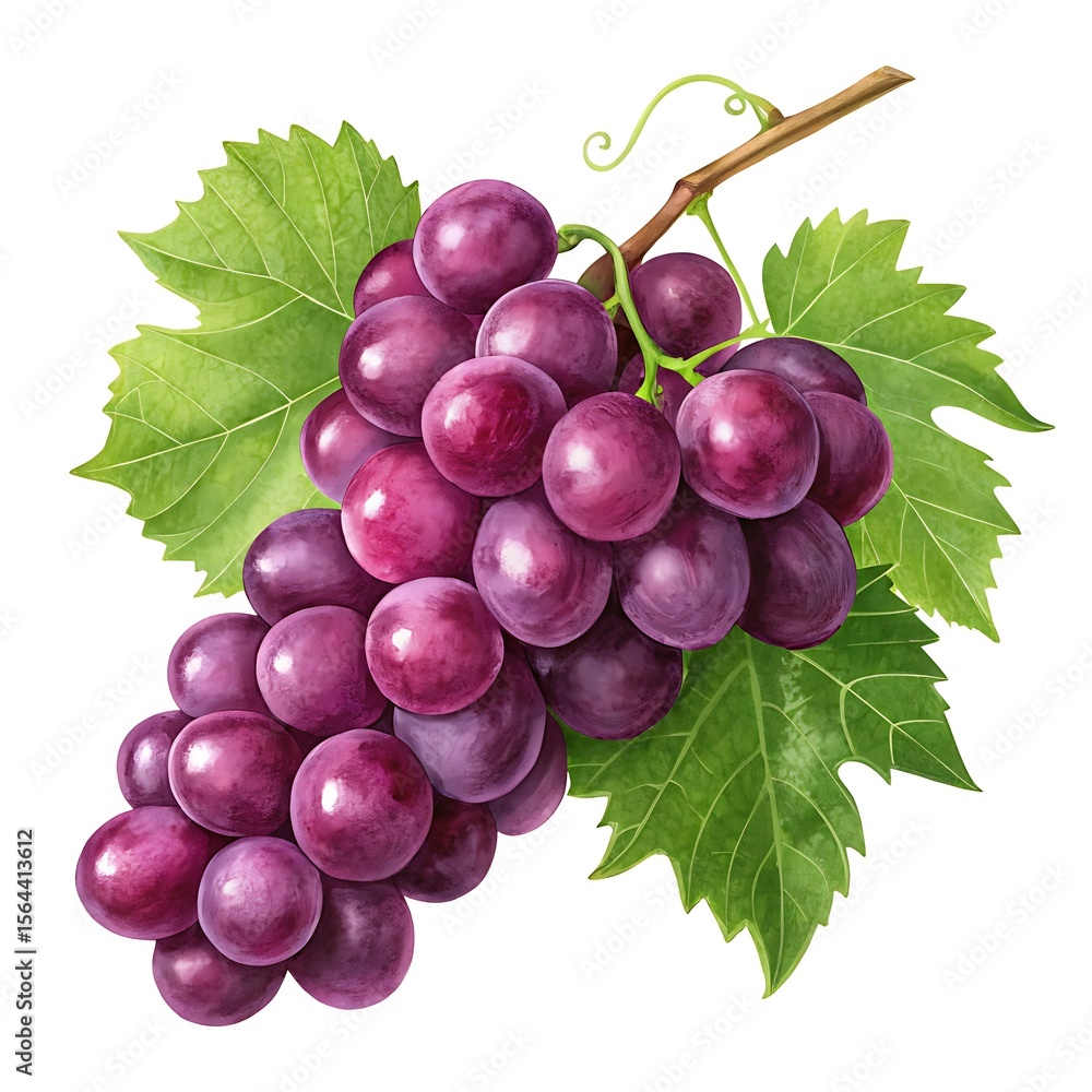 Fototapeta premium Ripe purple grapes with green leaves on vine bunch of grapes fresh grapes