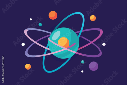 Colorful Atom Illustration Depicting Scientific Exploration and Understanding of Structure and Atomic Physics