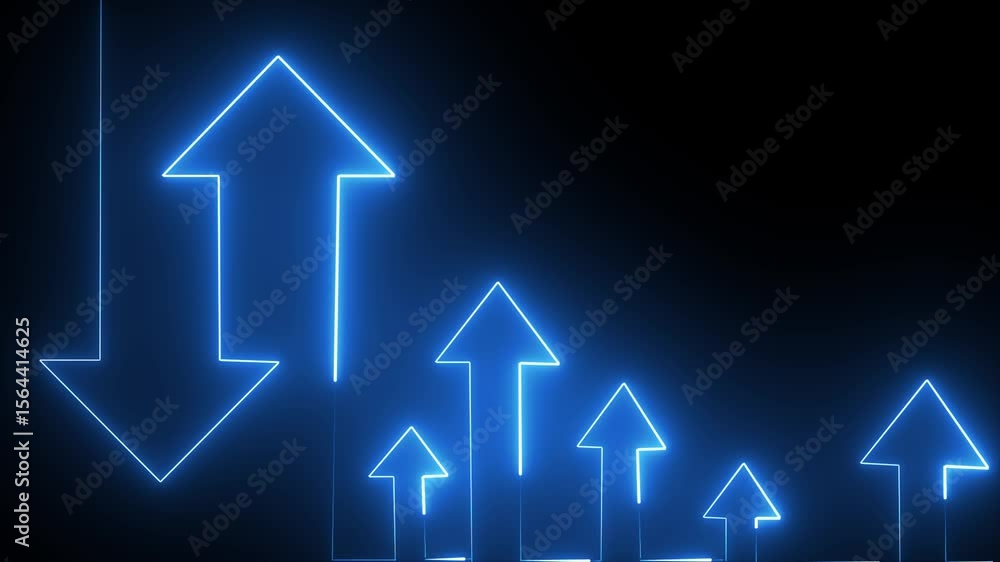 silhouette neon glowing up down crossroad arrow animation on the black ...