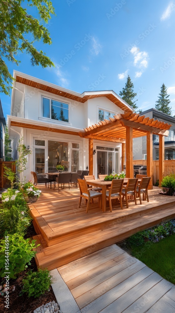 Obraz premium Modern house with a spacious backyard deck