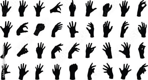 Collection of hand silhouettes in various gestures and positions