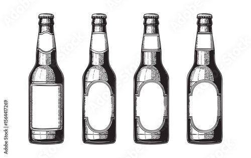 beer bottle set engraving vector sytle