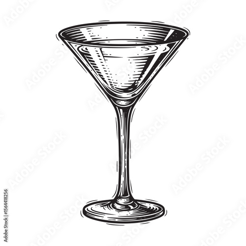 cocktail martini glass engraving vector style