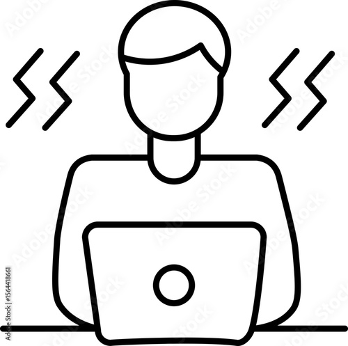 Person laptop stress work office technology computer desk fatigue business line drawing outline workplace digital tired sitting male adult emotion burnout pressure overwork job professional modern
