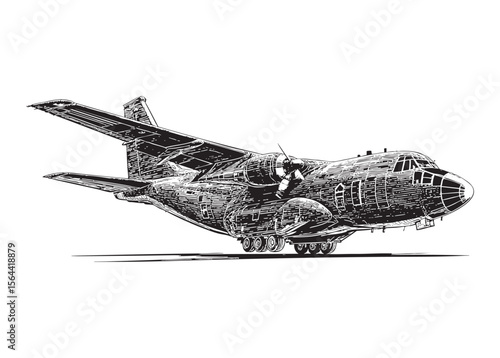 military cargo airplane engraving vector style