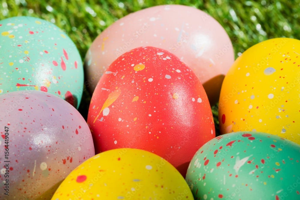 Fototapeta premium Decorated Easter eggs in garden