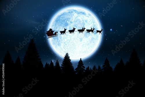 Santa flying over night sky