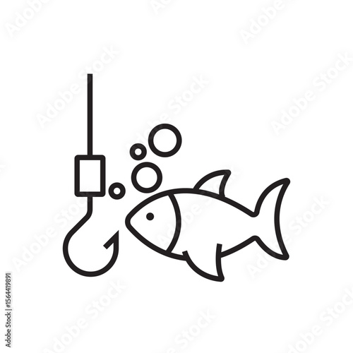 Outline icon of a businessman fishing for opportunities. Strategy metaphor in business and finance. Editable stroke. Vector illustration.