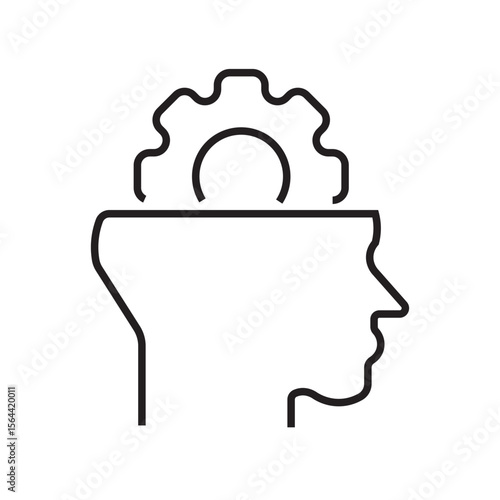 Outline icon of multiple people with light bulb symbolizing brainstorming and idea generation. Editable stroke. Vector illustration.