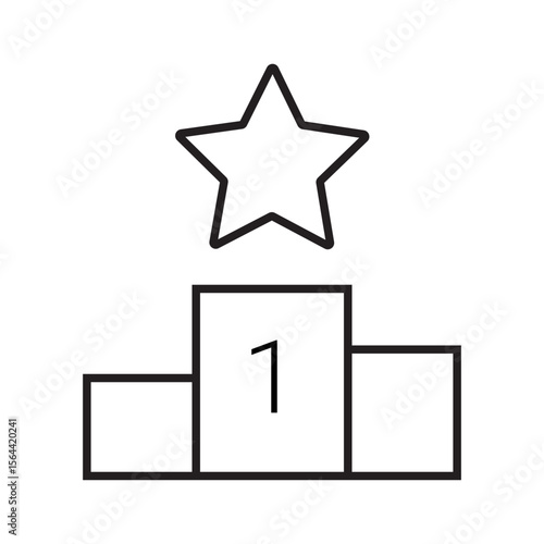Outline icon of a person on a podium, representing success, leadership, and top performance in business. Editable stroke. Vector illustration.
