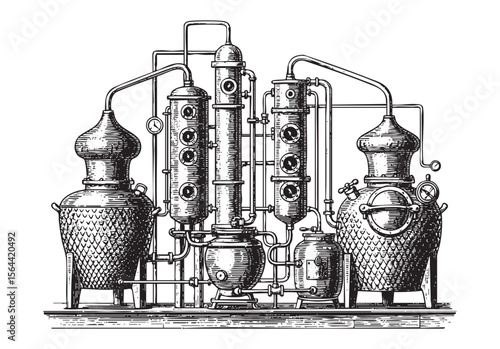 distilling copper vintage engraving vector illustration