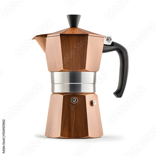 Modern Italian Stovetop Coffee Maker with Wooden Accents and Handle