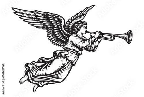 flying angel with trumpet
