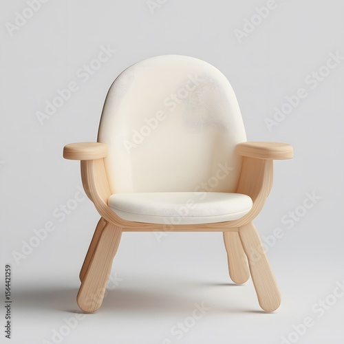 Modern Minimalist Wooden Chair with Soft Cream Upholstery Design