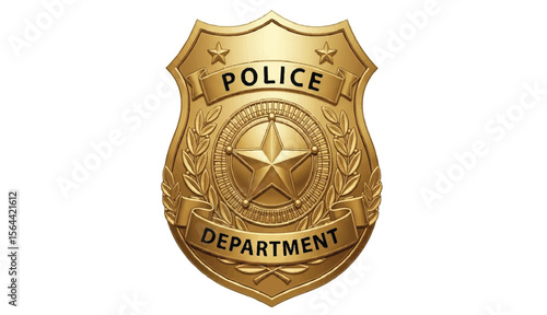 Gold Police Department badge with star on white background