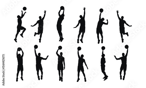 Black Silhouette Basketball Player Poses Set