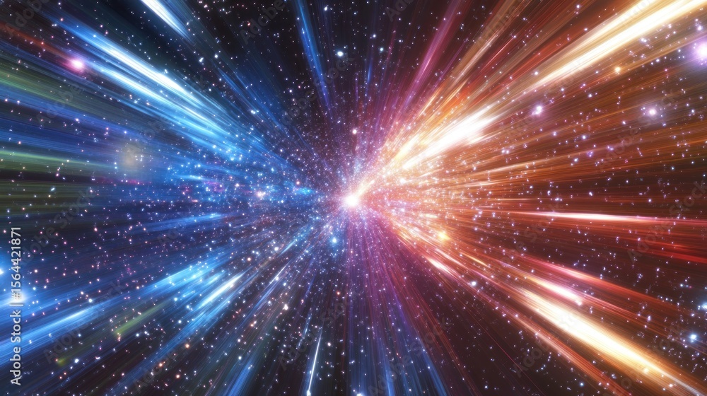 Naklejka premium Abstract hyperspace jump with colourful stars and light streaks