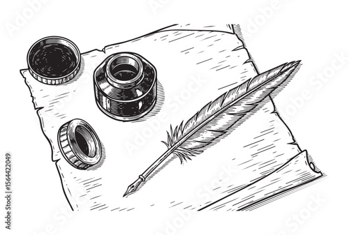feather pen quill ink vintage engraving vector style