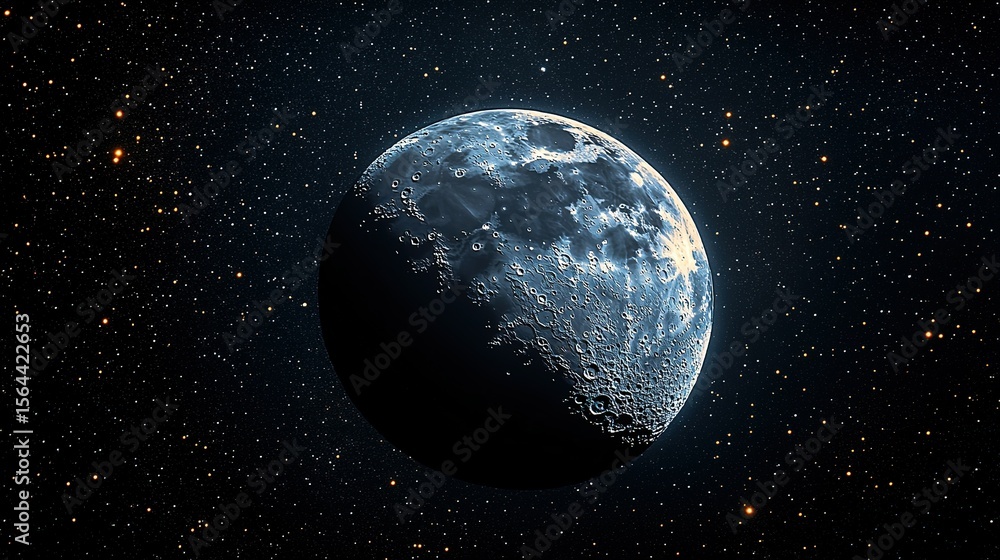 Fototapeta premium Minimalist Crescent Moon with Subtle Halo on Black Space Background