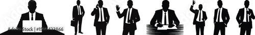 Businessman silhouettes in various poses with tablet, briefcase vector