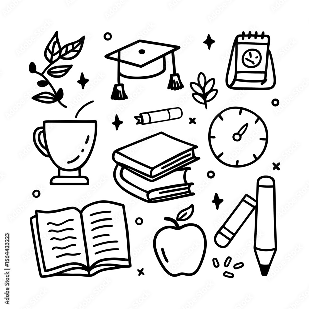 Fototapeta premium Doodle style illustration of academic and school related objects