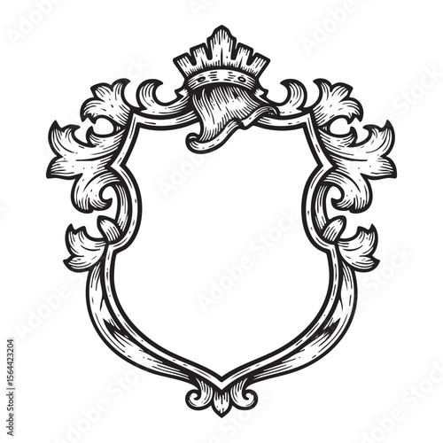 heraldic arm badge engraving woodcut vector illustration