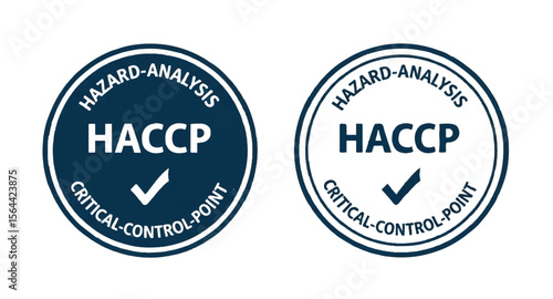 HACCP Hazard Analysis Critical Control Point stamp emblems in blue and white