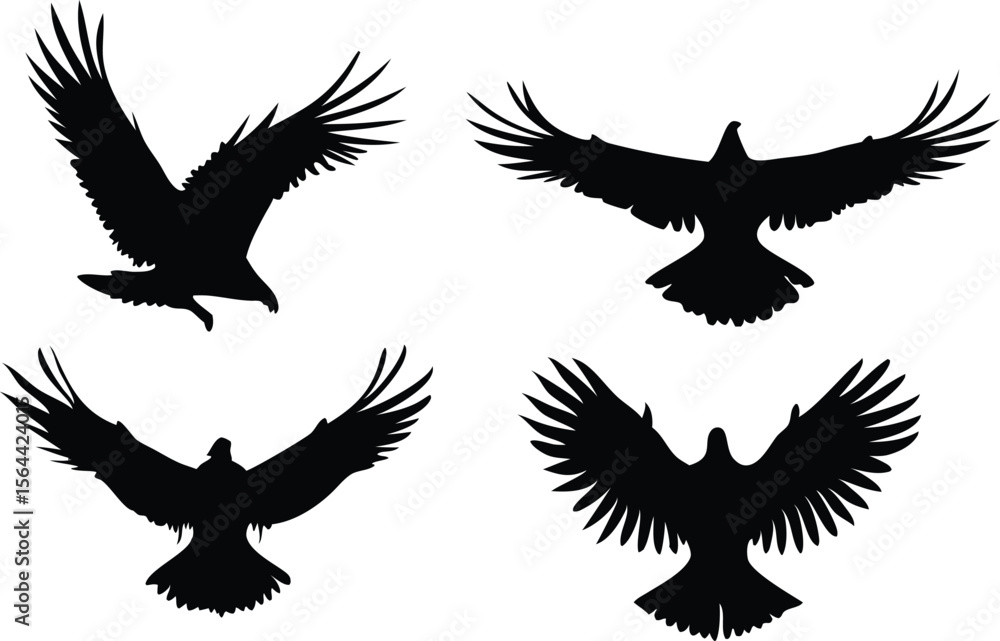 Obraz premium Flying Birds Silhouette Vector Set | Black Winged Animal Clipart Design