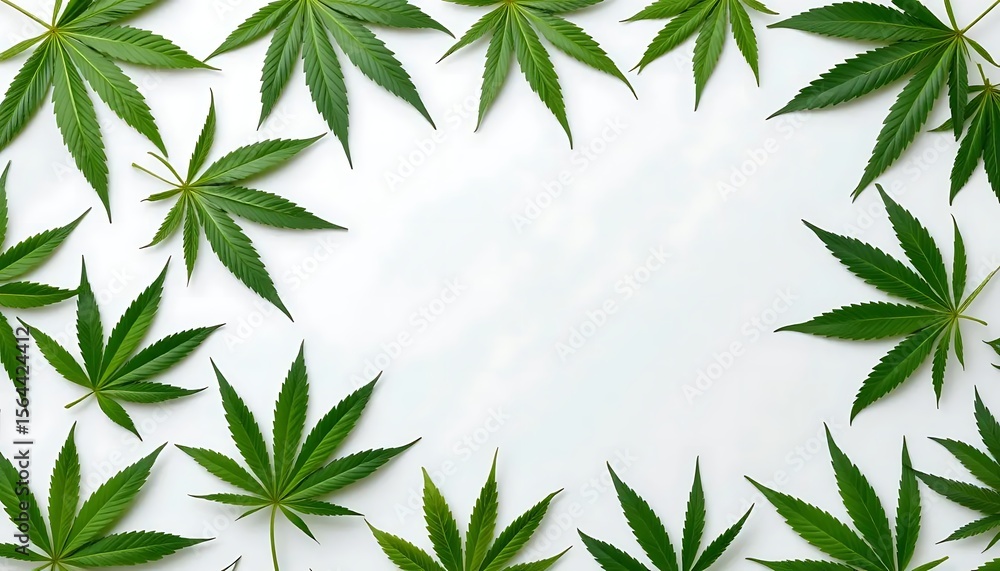 Naklejka premium cannabis leaves with white background and free space for text on the left. flatlay