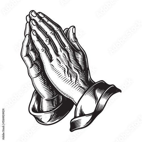 Praying Hands Vector Engraving